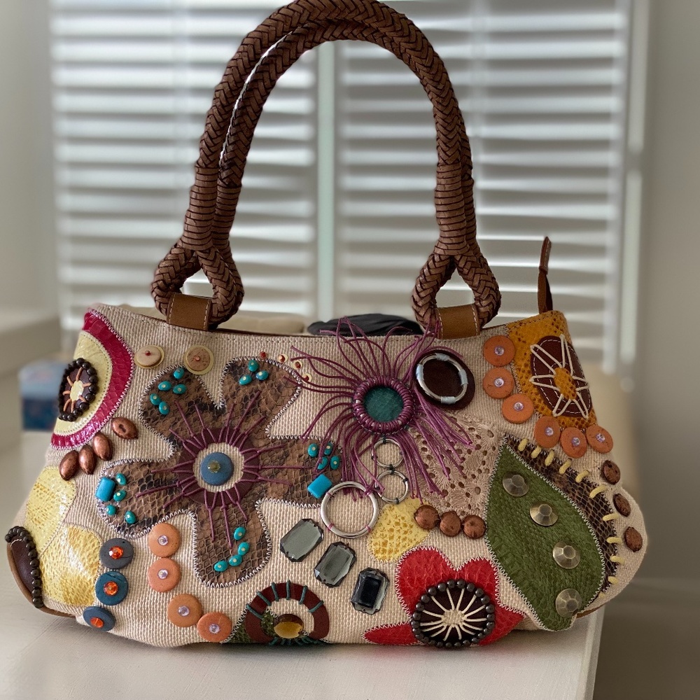 Vintage Braccialini Mixed Media Floral Boho Summer Handbag
